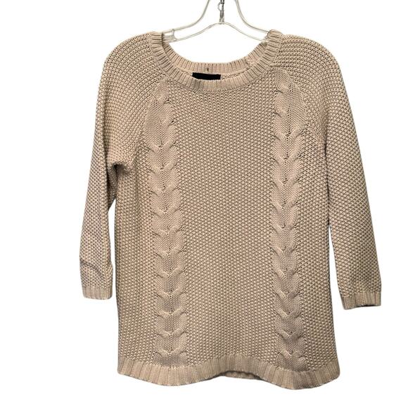 Cynthia Rowley Cream Cable Knit Back Button Sweater 3/4 Sleeve Size Small Preppy - Picture 1 of 13
